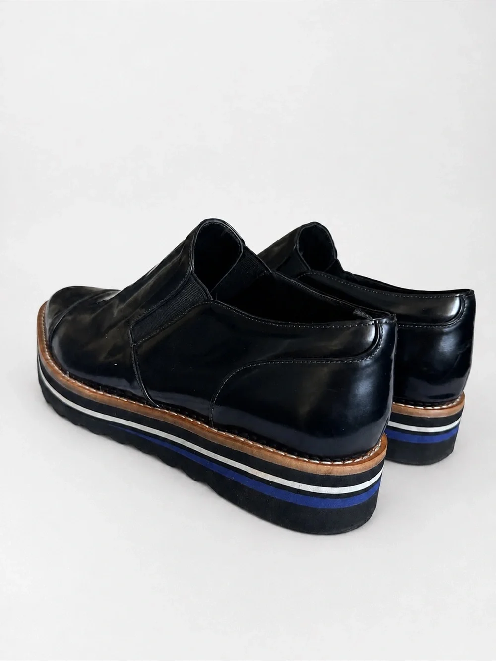 Vince Alona Platform Slip On Cap Toe Oxfords Black Leather Lug Sole Womens 8 8.5